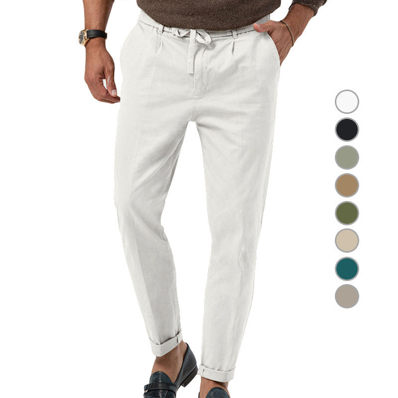 Herren Tapered Leinen-Baumwoll-Hose mit Elastikbund, Tunnelzug und Bündchen Drune
