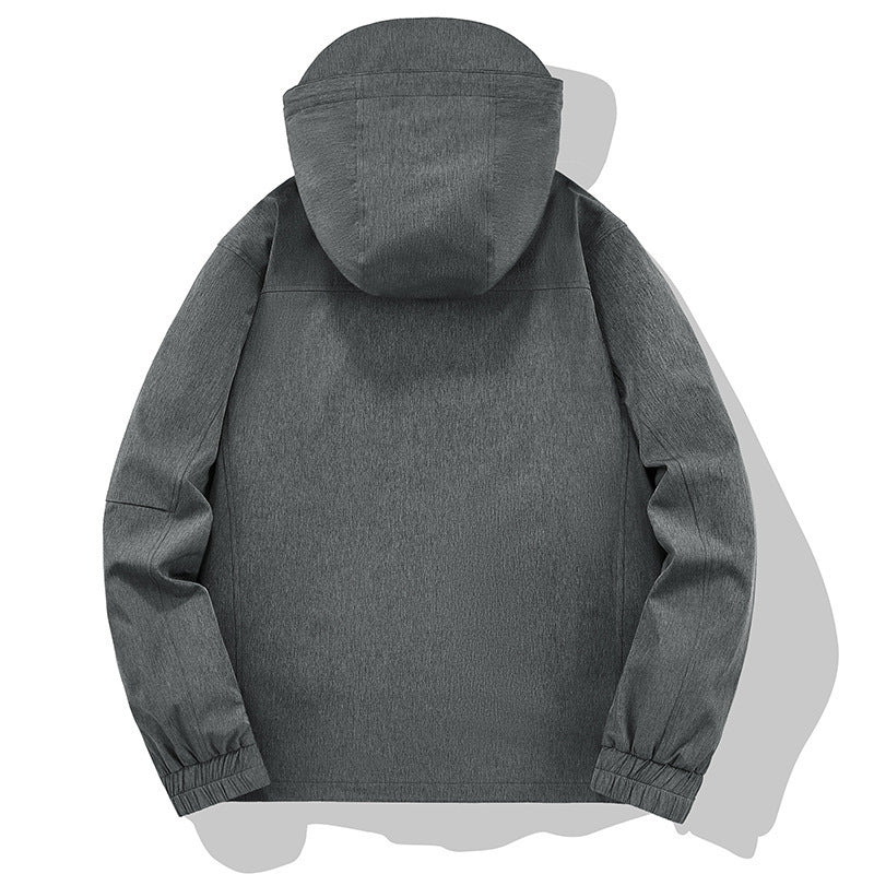 Herren Wetterresistente Softshell-Outdoorjacke mit Kapuze, hohem Kragen und verschweißten Nähten Drune