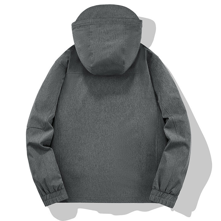 Herren Wetterresistente Softshell-Outdoorjacke mit Kapuze, hohem Kragen und verschweißten Nähten Drune