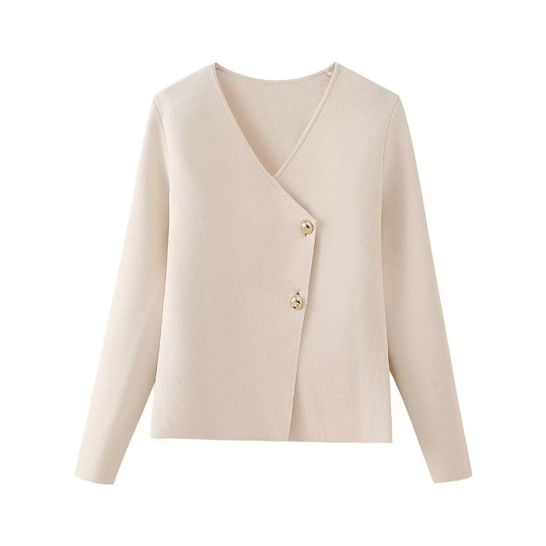 Damen elegante Wickeljacke mit Knopfdetails Drune