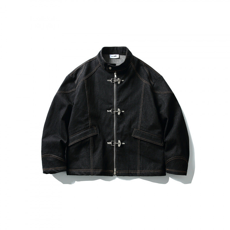 Herren Kurze Canvasjacke mit markanten Metall-Knebelverschlüssen und Kontrastnähten Drune