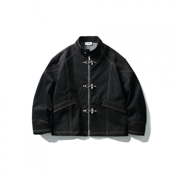 Herren Kurze Canvasjacke mit markanten Metall-Knebelverschlüssen und Kontrastnähten Drune