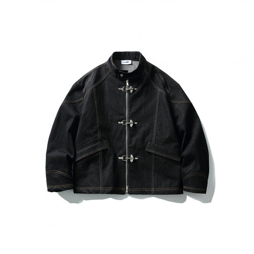 Herren Kurze Canvasjacke mit markanten Metall-Knebelverschlüssen und Kontrastnähten Drune