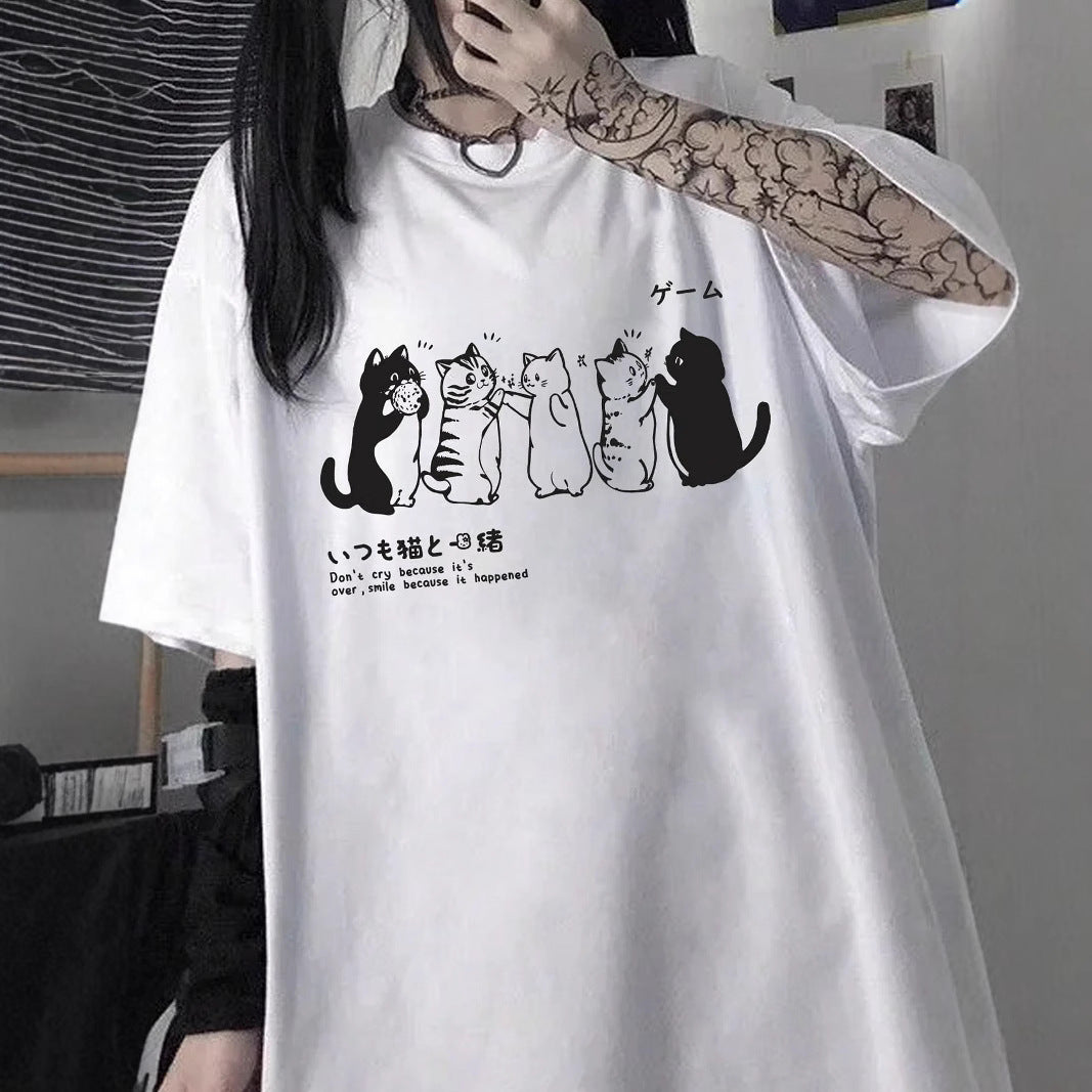 Damen T-Shirt mit künstlerischem Totenkopf-Motiv und lässigem Schnitt Drune