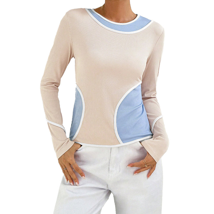 Damen figurbetontes Colorblock-Longsleeve mit Rundhalsausschnitt geschwungener Seitenpaneel‑Optik und feiner Rippstruktur Drune