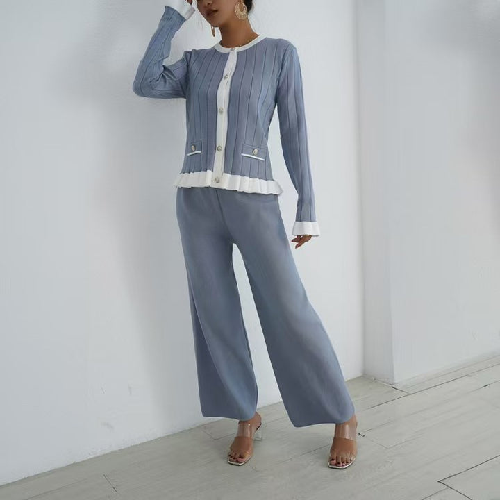 Damen Eleganter Strickanzug mit feinen Rippdetails und zeitlosem Design Drune