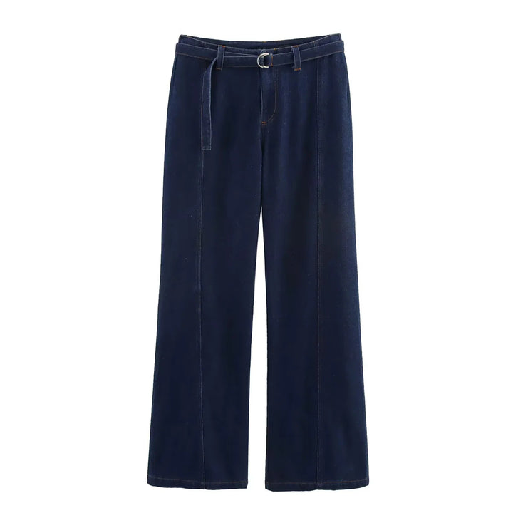 Damen weit geschnittene Jeanshose mit Bindegürtel und eleganter Silhouette Drune