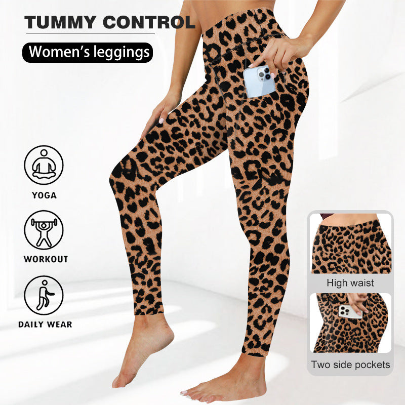 Damen High-Waist Sculpting-Leggings mit Leopard-Design, formender Bauchkontrolle und Seitentaschen Drune