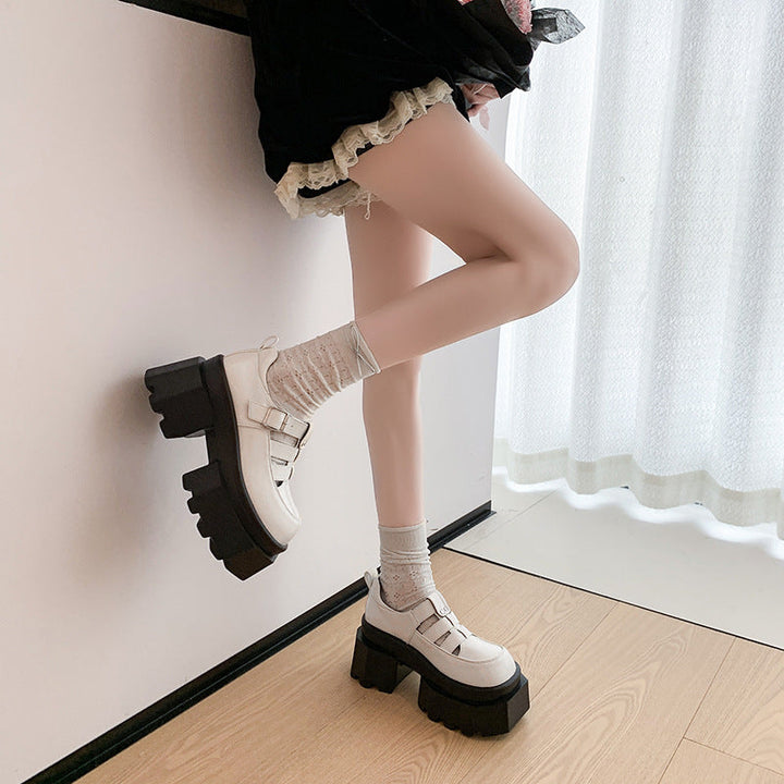 Damen Plateau-Schuhe mit modischem Riemen-Design und hohem Blockabsatz Drune