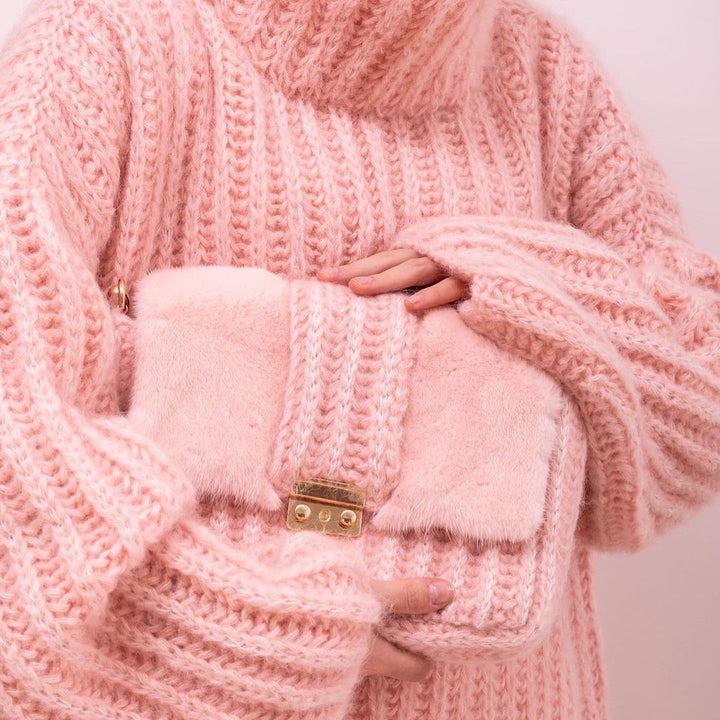 Damen Oversized Grobstrick-Rollkragenpullover mit voluminösen Ärmeln Drune