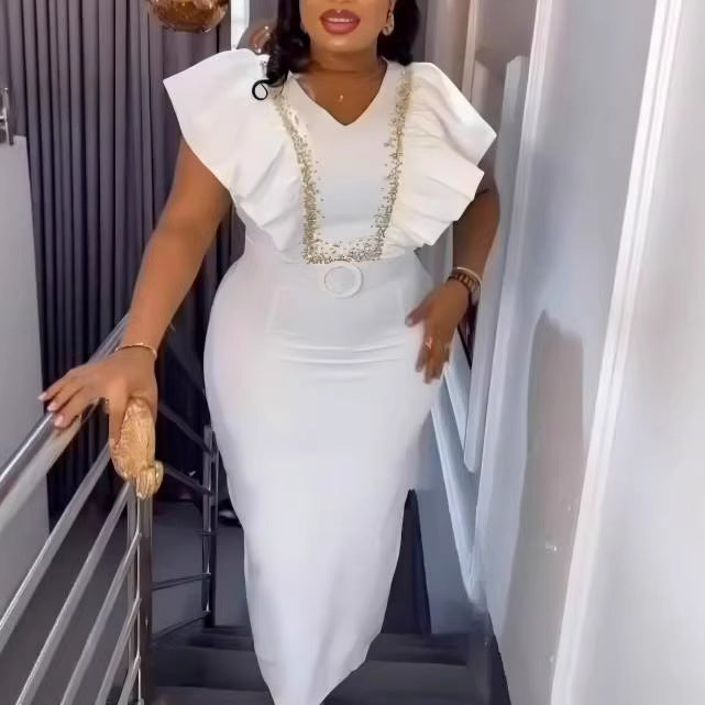Damen Elegantes Kleid mit voluminösen Rüschendetails und glamourösem Akzent Drune