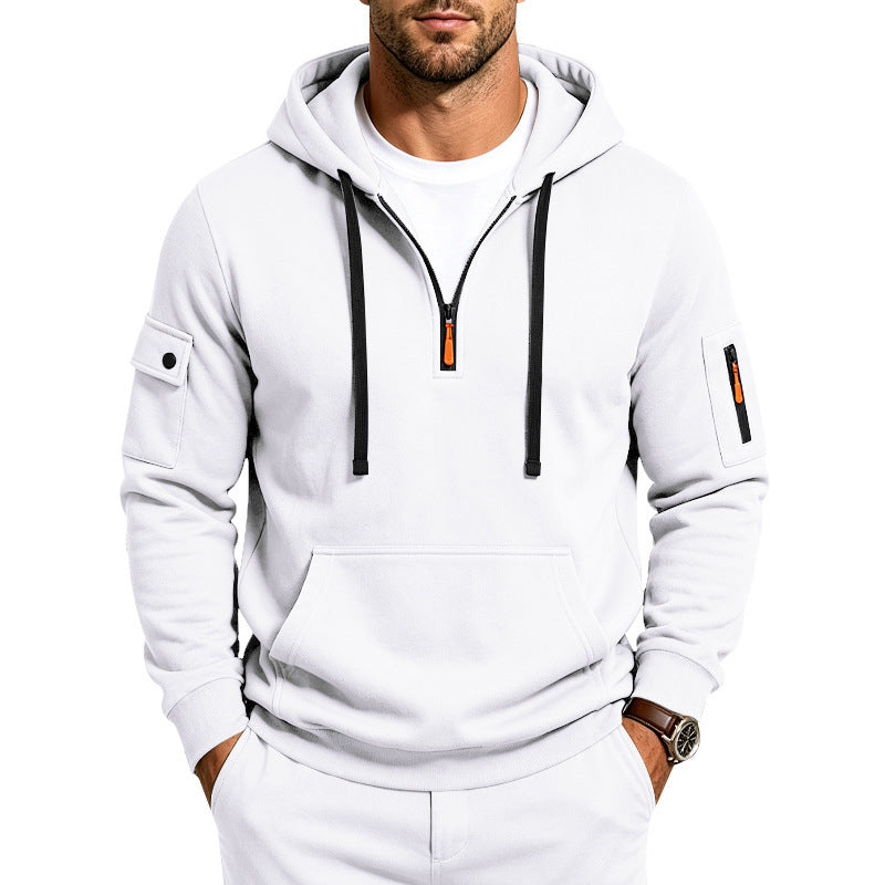Herren Performance-Hoodie mit Halbreißverschluss, Utility-Ärmeltaschen und Kängurutasche Drune