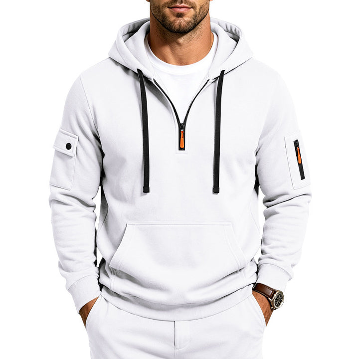 Herren Performance-Hoodie mit Halbreißverschluss, Utility-Ärmeltaschen und Kängurutasche Drune