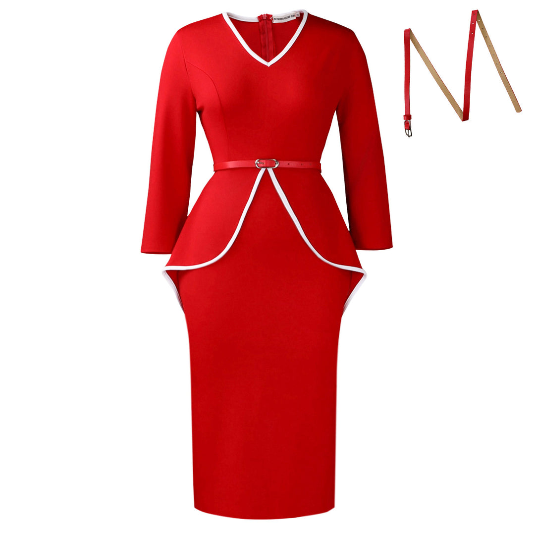 Damen Etuikleid mit modernem Peplum-Design und Taillengürtel Drune