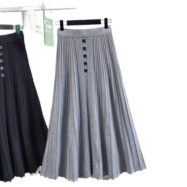 Damen Plissierter Maxirock mit Knopfdetails und feinem Wellenmuster Drune