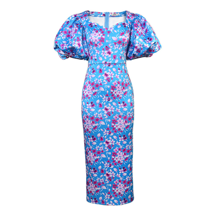 Damen Elegantes Kleid mit voluminösen Puffärmeln und floralem Muster Drune