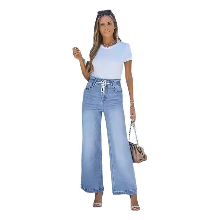 Damen nan hochgeschnittene Weitbein-Jeans mit Kordelbund und lässiger Culotte-Silhouette Drune