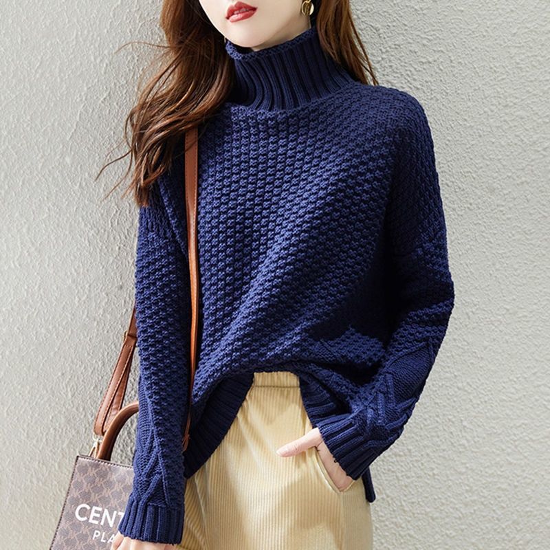 Damen Grobstrickpullover mit hohem Kragen und strukturiertem Design Drune