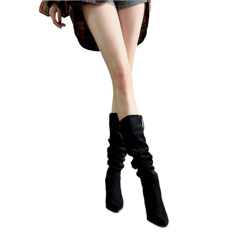 Damen Kniehohe Stiefel mit gerafftem Schaft, spitzer Zehenpartie und schmalem Stiletto Drune
