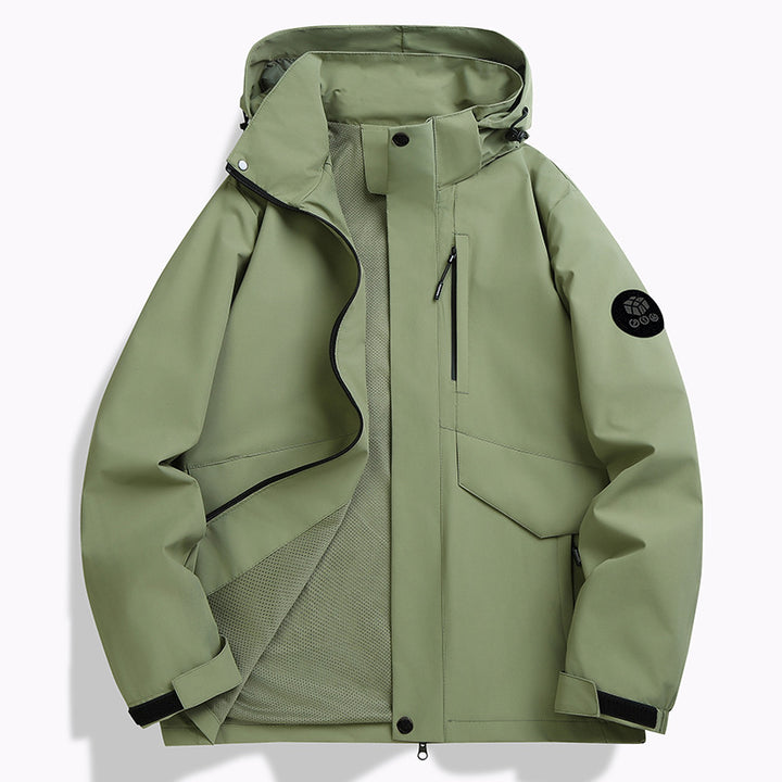 Herren Wetterfeste Softshell‑Jacke mit Mesh‑Futter, verstellbarer Kapuze und abdeckbarer Reißverschlussleiste Drune