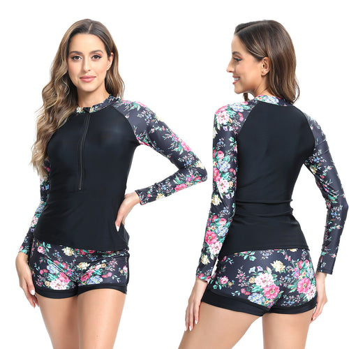 Damen Funktions-Badeanzug mit floralem Langarm-Top und Short Drune