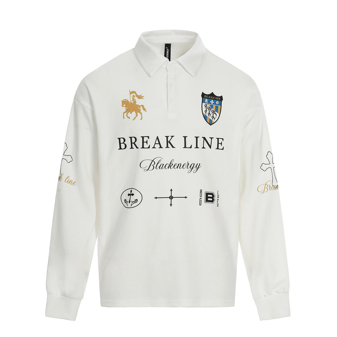 Unisex Rugby-Poloshirt mit Kentkragen, Logoprints und Oversize-Schnitt Drune