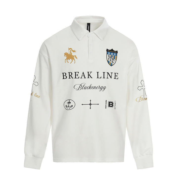 Unisex Rugby-Poloshirt mit Kentkragen, Logoprints und Oversize-Schnitt Drune