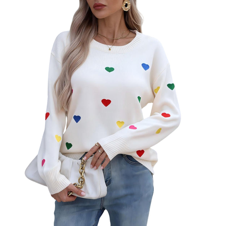 Damen Pullover mit buntem Herzdesign und weitem Schnitt Drune