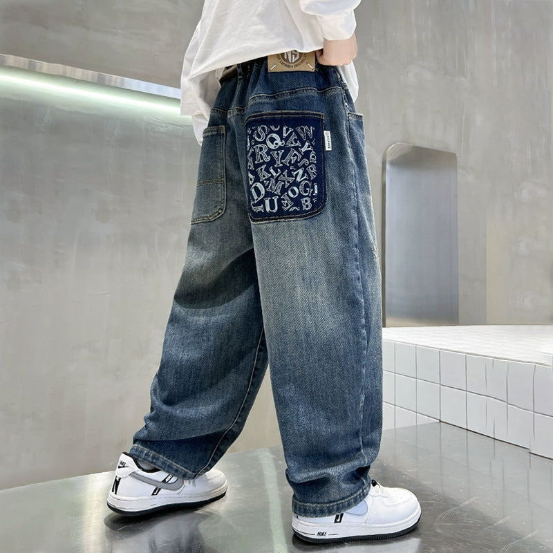 Herren weite Denim-Hose mit kreativen Taschen Drune