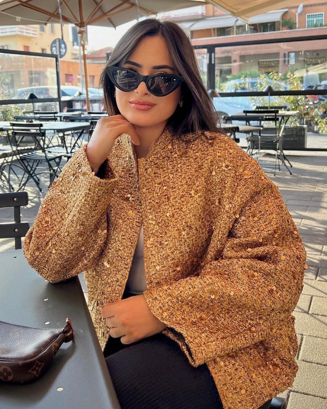 Drune | Gold Pailletten Stehkragenjacke