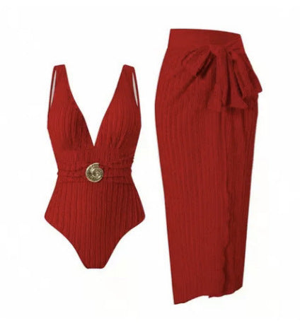Damen Badeanzug mit femininem Wickelrock und elegantem Schmuckdetail Drune