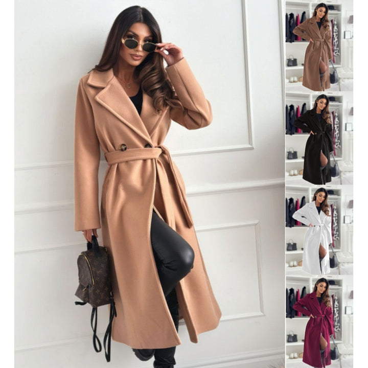 Damen eleganter taillierter Trenchcoat mit geschlossenem Kragen und Gürtel Drune