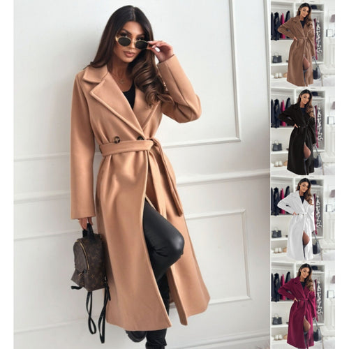 Damen eleganter taillierter Trenchcoat mit geschlossenem Kragen und Gürtel Drune