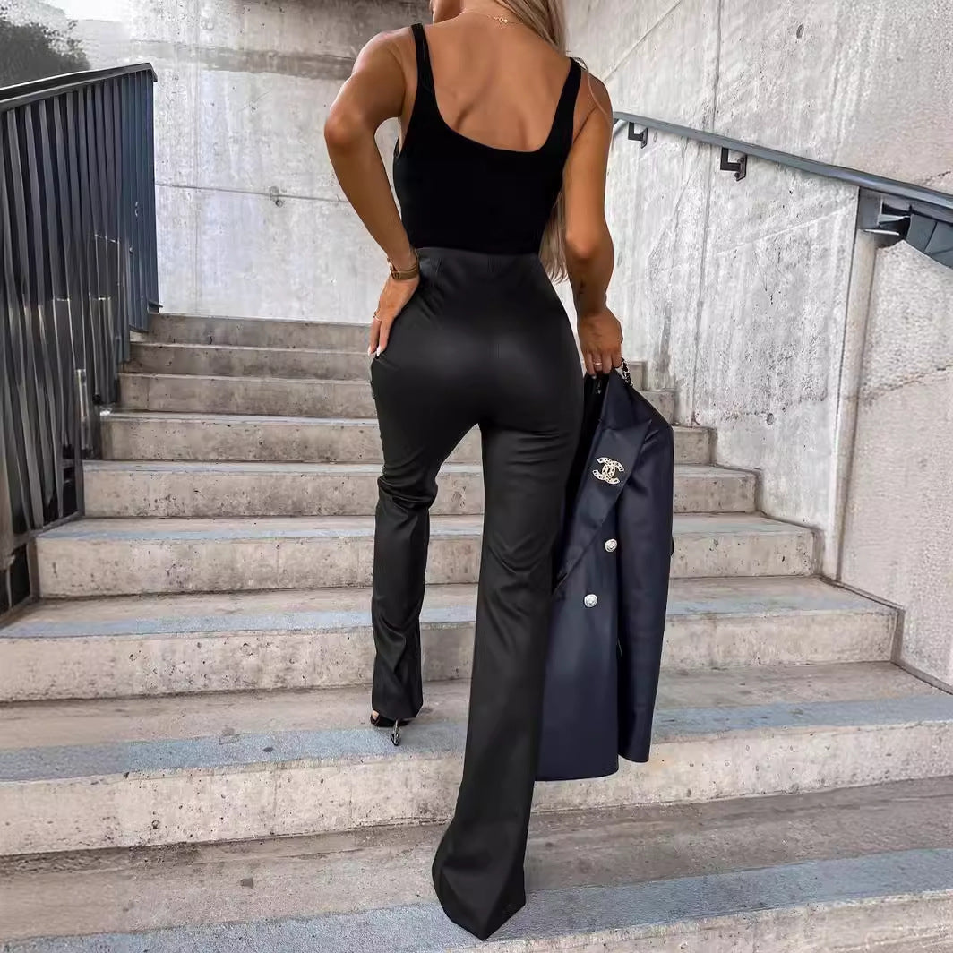 Damen eleganter Anzug mit weitem Bein und extravaganter Knopfdetail Drune