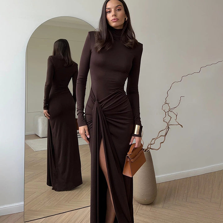 Damen Maxi-Kleid mit strukturiertem Wickeldesign und hohem Schlitz Drune