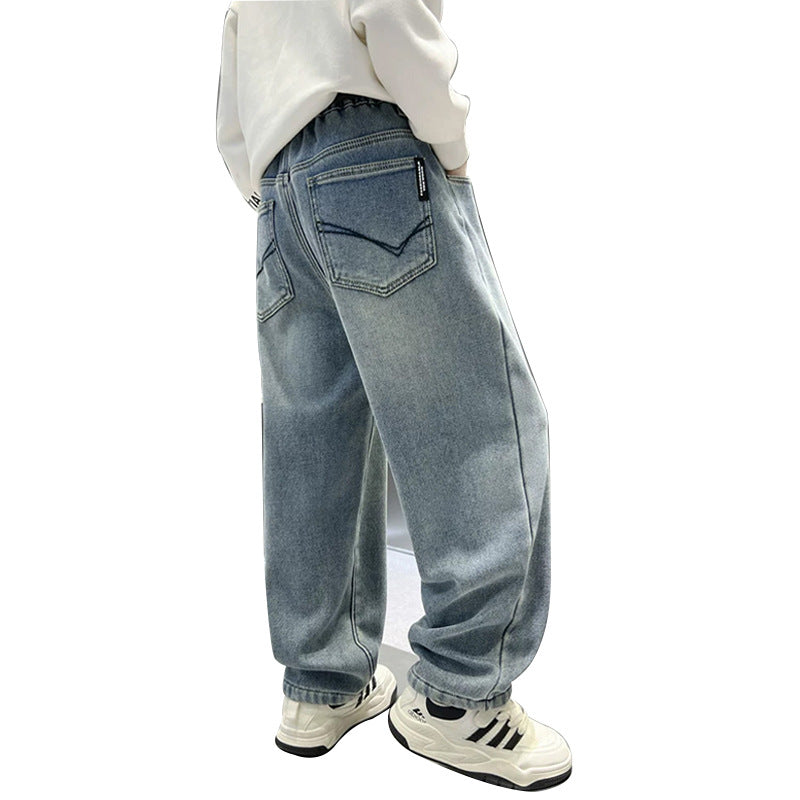 Unisex modische weite Jeanshose mit elastischem Bund Drune