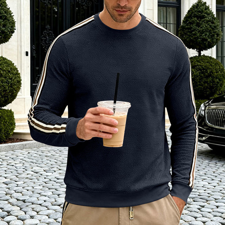 Herren Feinstrukturiertes Rundhals‑Sweatshirt mit sportiven Kontraststreifen an den Ärmeln Drune