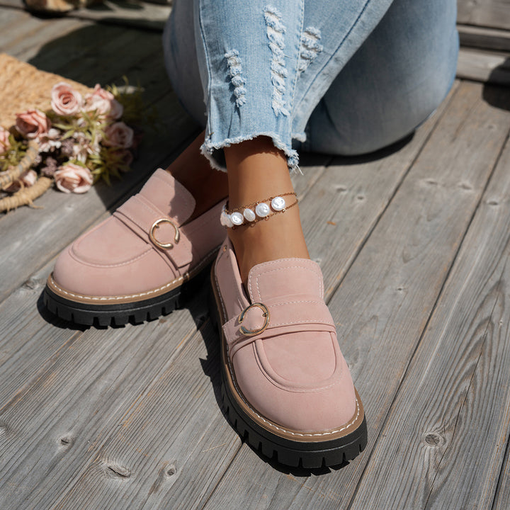 Damen robuster Loafer mit grober Profilsohle, gepolstertem Komfortfußbett und zierlicher Metallschnalle Drune