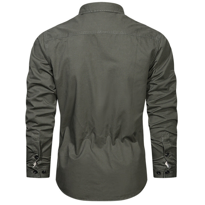 Herren nan langärmliges Baumwoll-Twill Fieldhemd mit Klappbrusttaschen und taillierter Passform Drune