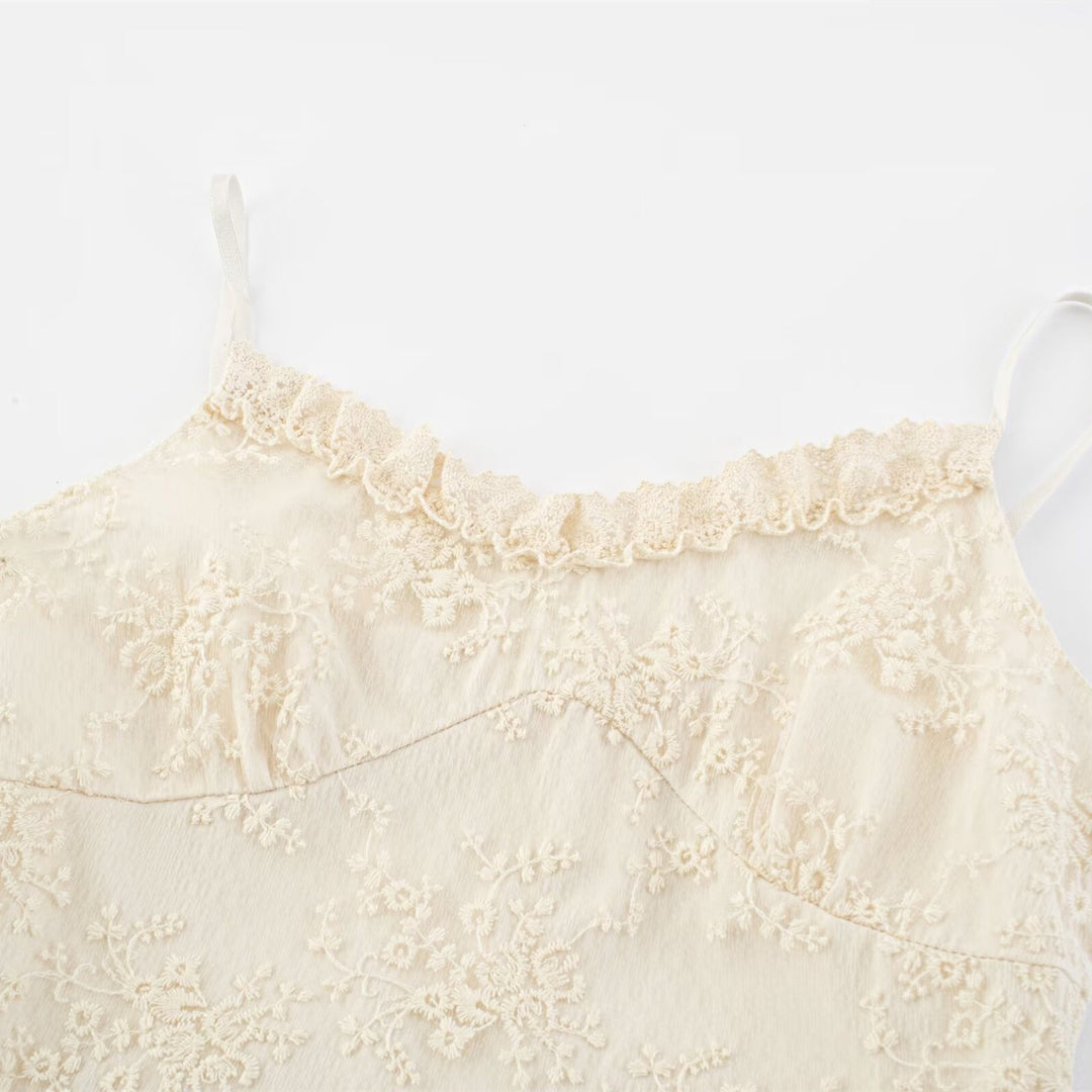 Damen romantisches Spitzenmaxikleid mit voluminösen Rüschenschichten Drune