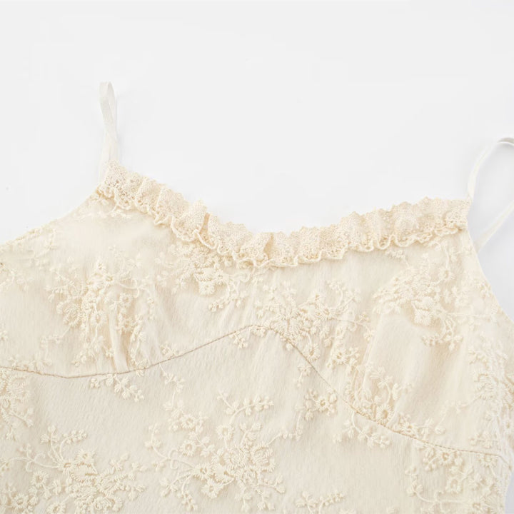 Damen romantisches Spitzenmaxikleid mit voluminösen Rüschenschichten Drune
