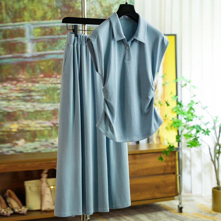 Damen Elegantes Set aus Poloshirt und Midikleid Drune