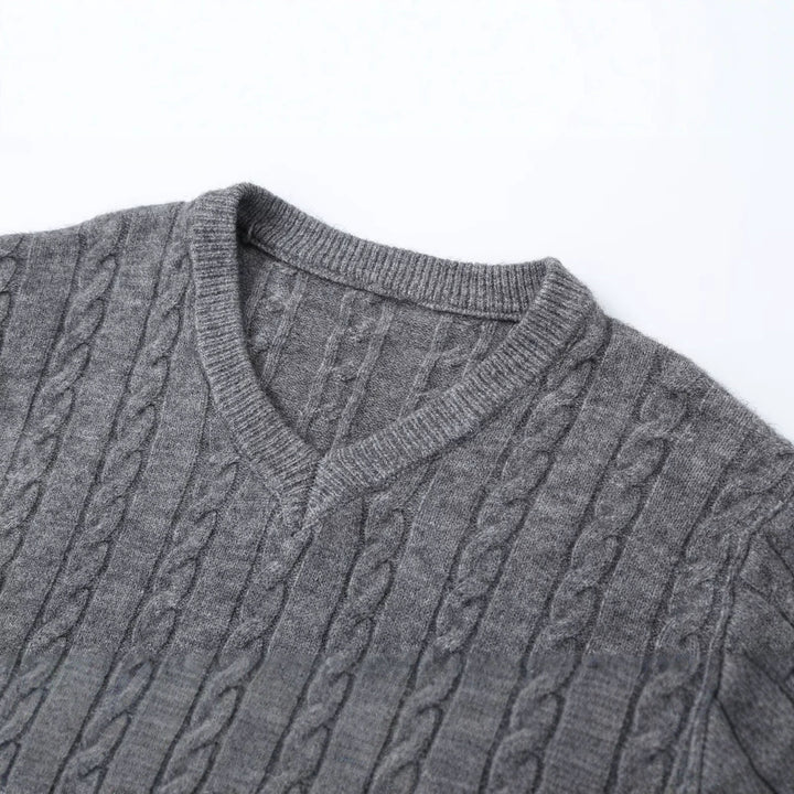 Damen Oversize Zopfmuster-Pullover mit V-Ausschnitt und breitem Rippbündchen Drune