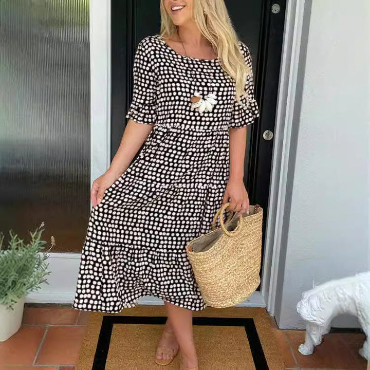 Drune | Sommer Rundhals Bedrucktes Kurzarmkleid