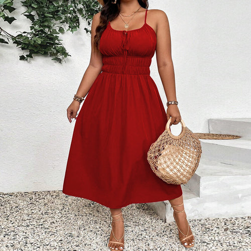 Damen Maxikleid mit verstellbaren Trägern und elastischem Bund Drune