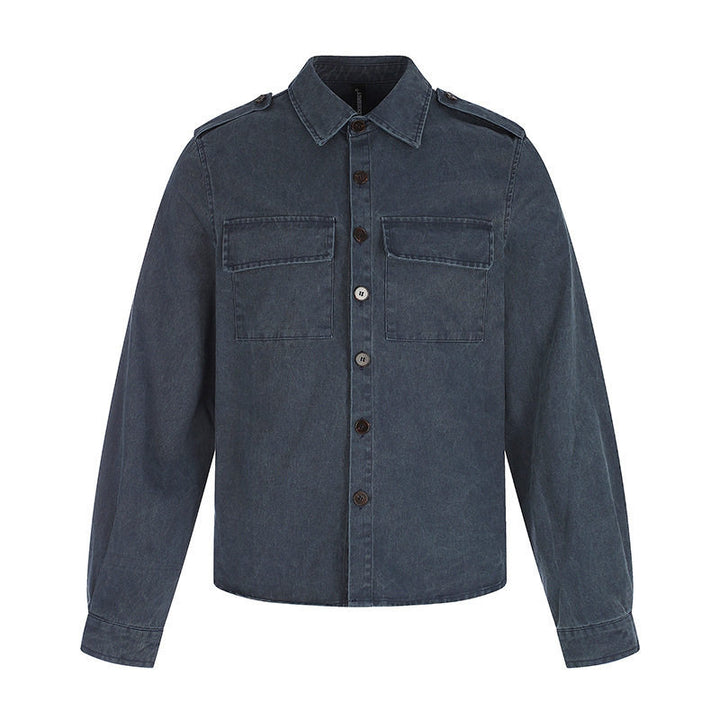 Damen Oversize Jeans-Hemdjacke im Utility‑Stil mit Schulterriegeln und aufgesetzten Brusttaschen Drune
