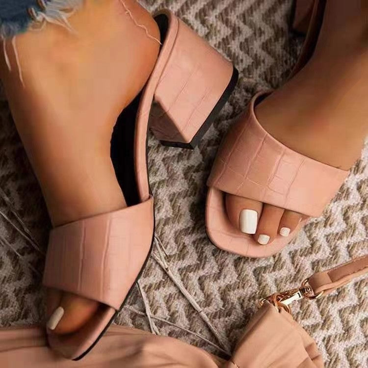 Damen offene Blockabsatz-Sandaletten mit elegantem Krokodilleder-Design Drune