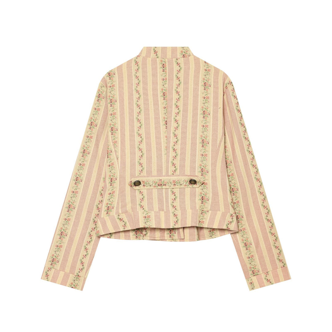 Damen Gestreifte Kurzjacke im Vintage-Look mit Stehkragen und asymmetrischer Knopfleiste Drune