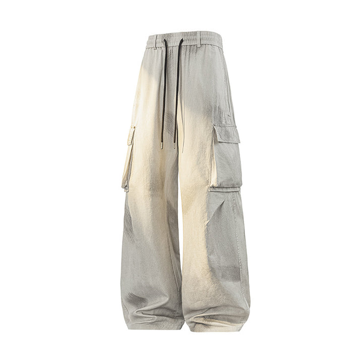 Damen Weite Cargo-Hose im Baggy-Stil mit Tunnelzugbund, Multifachtaschen und Used-Waschung Drune
