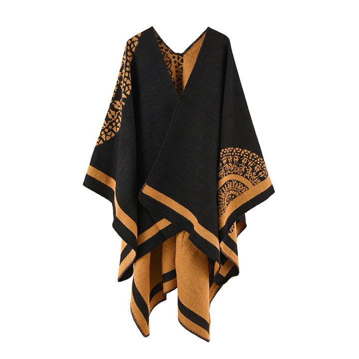 Damen Oversize Strickponcho mit grafischem Jacquardmuster Drune